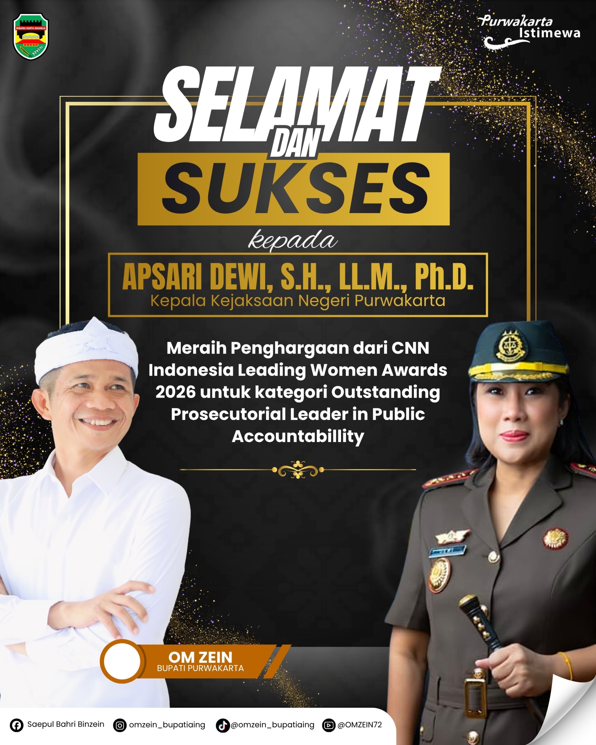 Kejari Purwakarta Apsari Dewi raih Penghargaan Outstanding Prosecutorial Leader in Public Accountability dari CNN