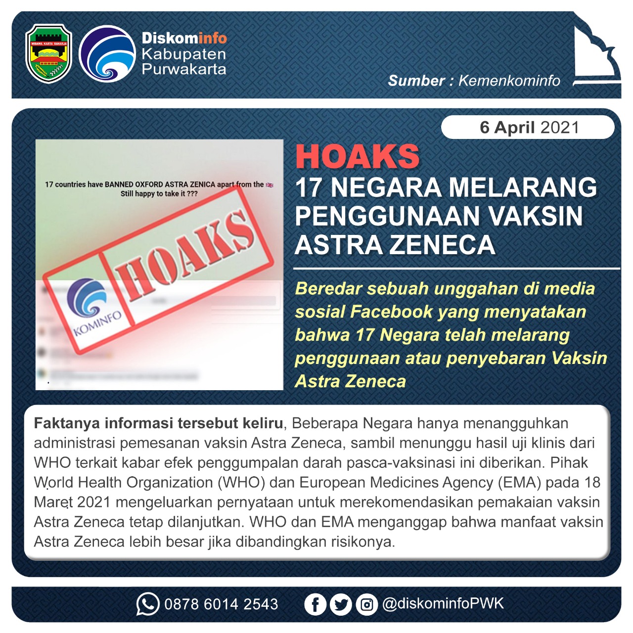 Hoaks 17 Negara Melarang Menggunakan Vaksin Astra Zeneca