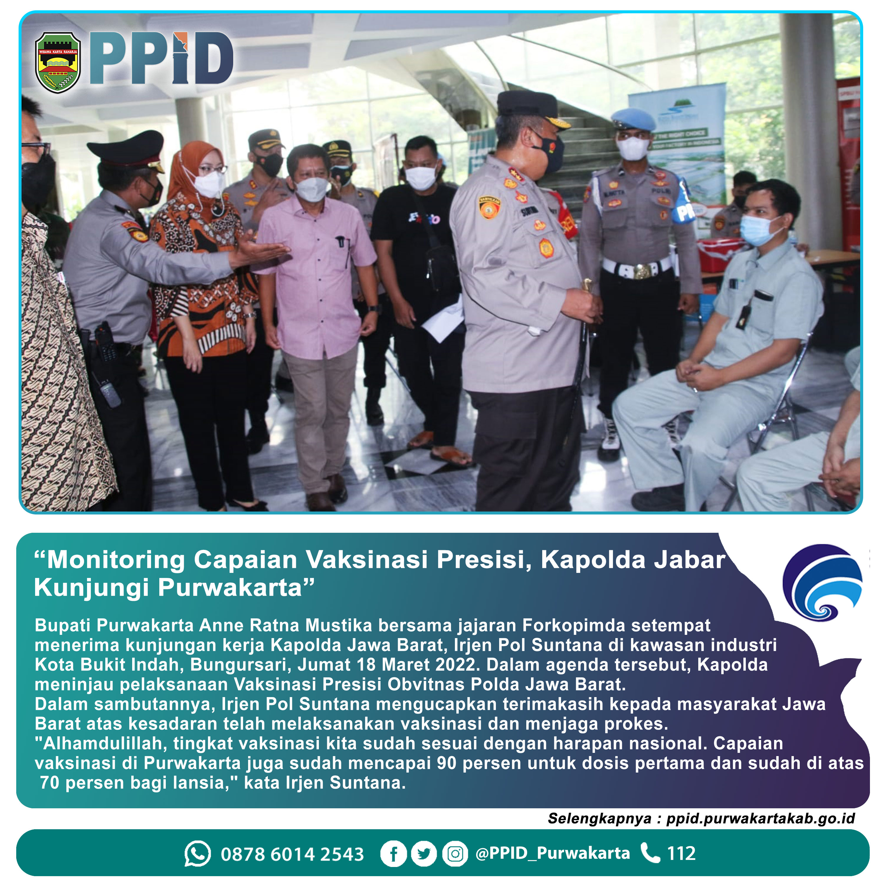 Monitoring Capaian Vaksinasi Presisi,Kapolda Jabar Kunjungi Purwakarta