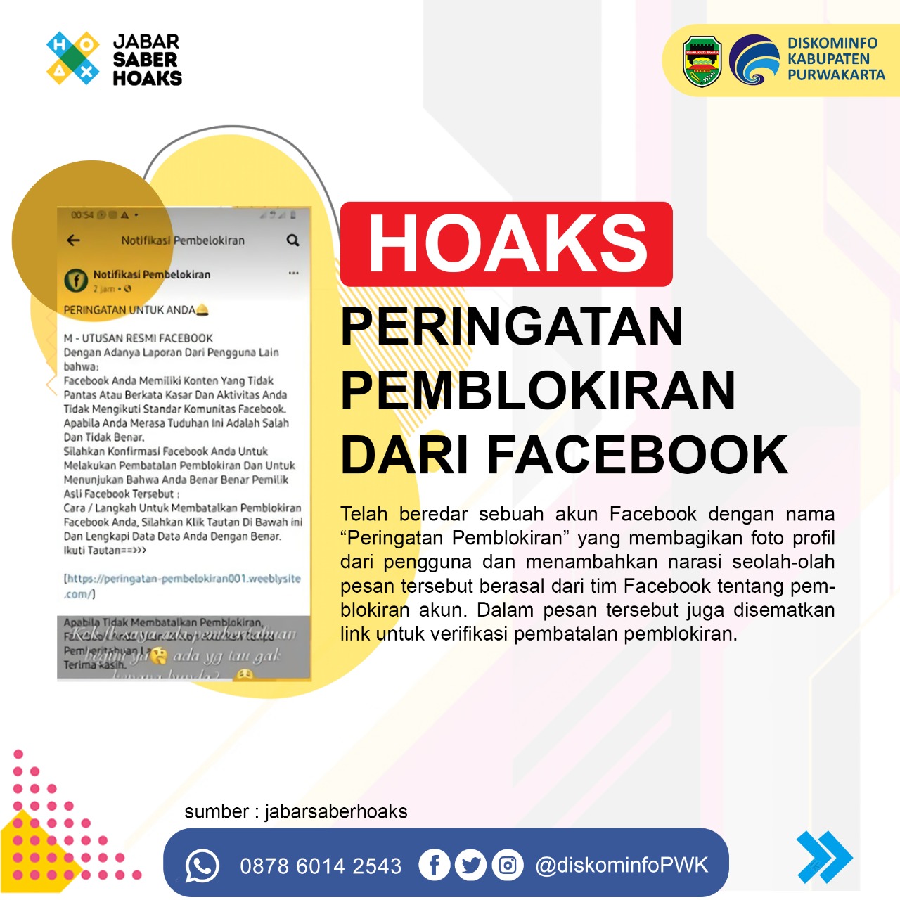 Hoaks Peringatan Pemblokiran dari Facebook